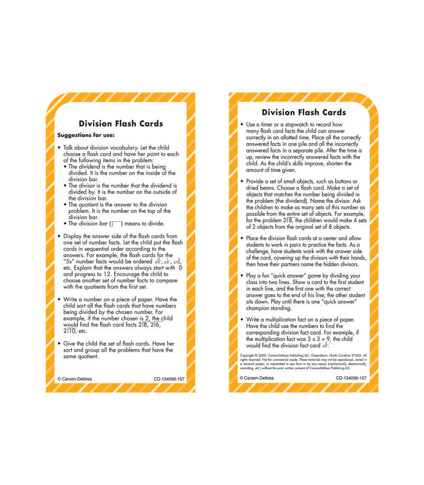 Division Flash Cards, All Facts through 12 (Ages 8+)