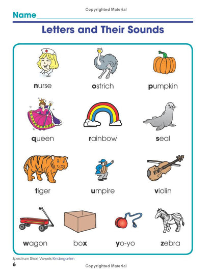 Spectrum Short Vowels Kindergarten