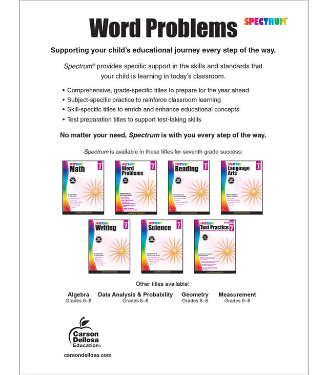 Spectrum Word Problems Grade 7